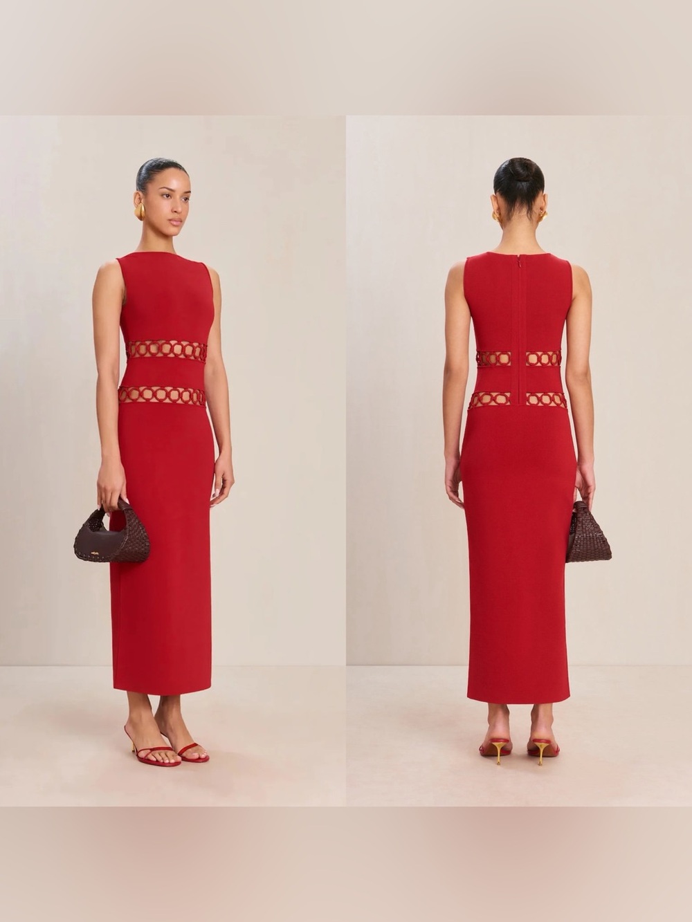 Cult Gaia River O-Ring Cutout Knit Midi Dress Merlot Medium NWT